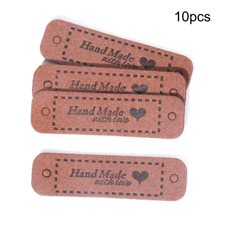 10Pcs/Pack Label Handmade Love Heart leather Two-Hole Embossed Suede Leather Tag Hat Clothing Apparel decoration Accessories - купить по