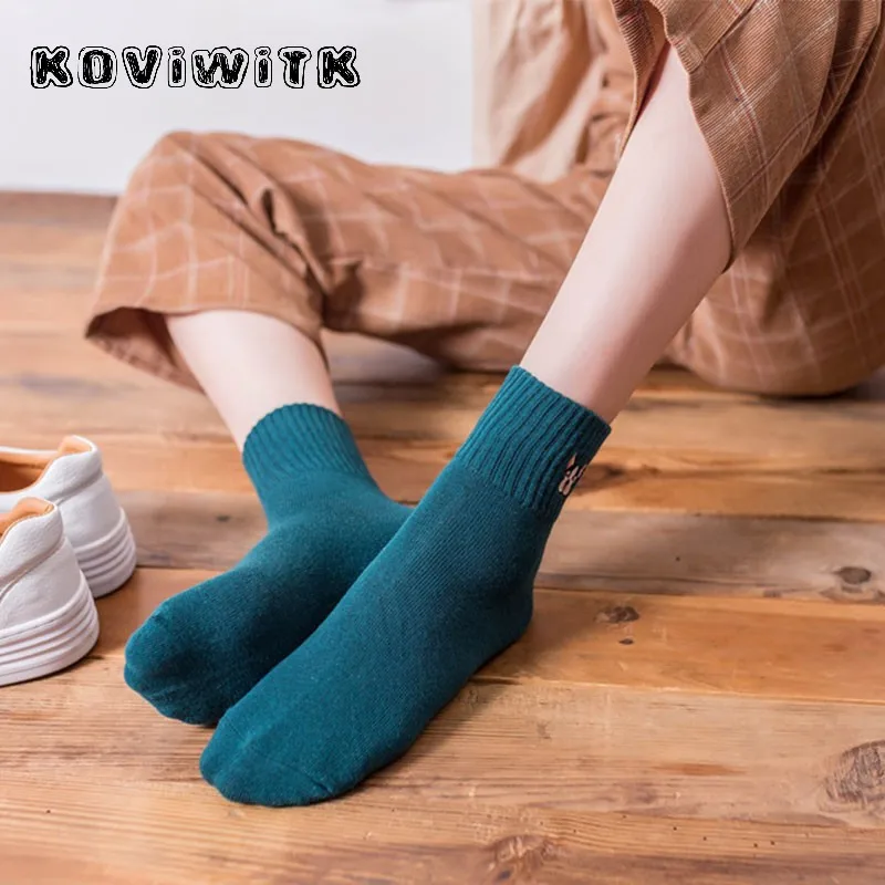 Cute French Bulldog Embroidery Five Colors Cotton Knitting Winter Autumn Warm Socks dropshipping harajuku anke Female Pug women