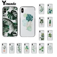 green potted plant leaf transparent tpu soft phone cover for iphone 13 11 pro xs max 8 7 6 6s plus x 5 5s se xr cover