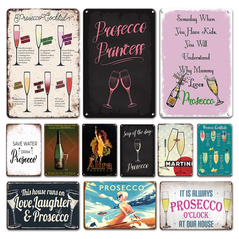 Античная Prosecco коктейлей из металла плакат жестяная вывеска Винтаж Пляжный Бар