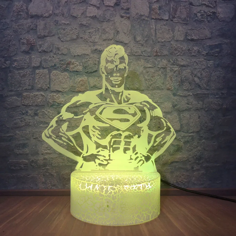 Светодиодный супергерой 3D Оптическая иллюзия Смарт 7 цветов Ночной светильник