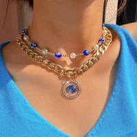 multilayer evil eyes pearl beaded choker necklaces for women gold color crystal evil eye metal link chain necklace punk jewelry