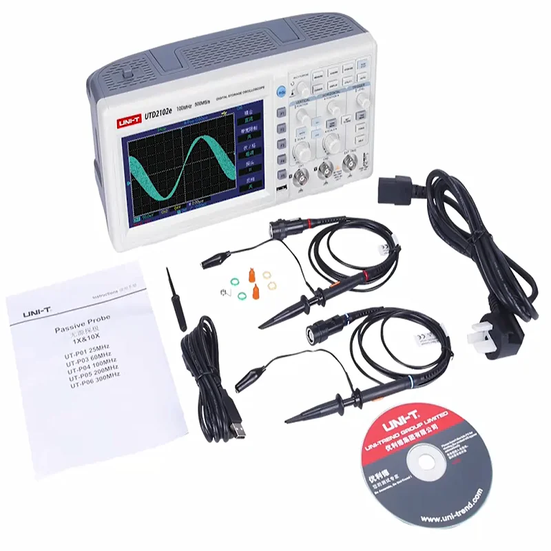 

UNI-T UTD2102e Bench Digital Storage Oscilloscope 100MHz Bandwidth 500Ms/z Dual Channel Reliable Electronic Measuring Tool