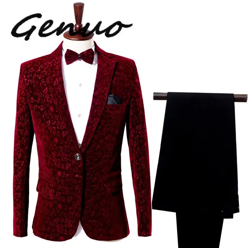 

Genuo New 2019 High Quality 2020 Red Stage Singer Performance Suit Jacket Costumes Men's Slim Wedding Groom Blazer