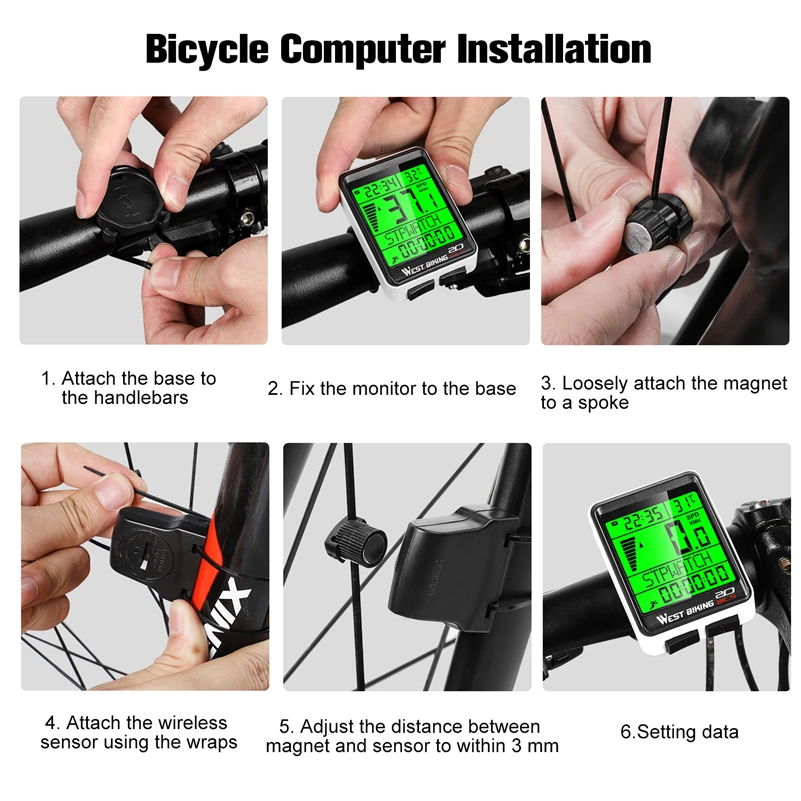 

WEST BIKING Bicycle Computer Wireless MTB Road Bike Odometer Multifunction Cycling Stopwatch Speedometer Rainproof Bike Computer