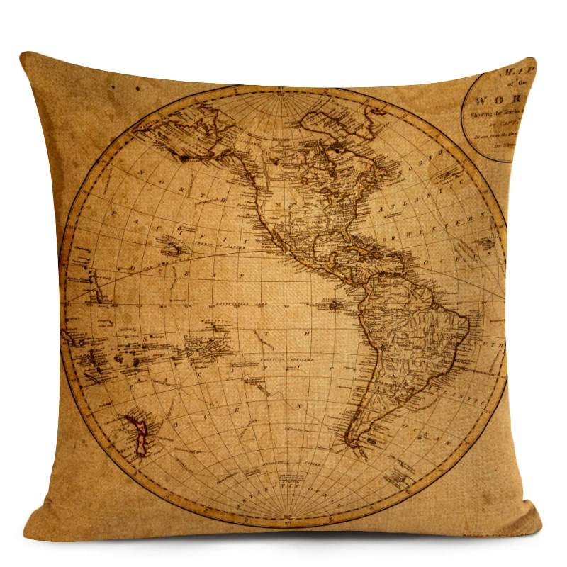 Акварель Винтаж Стиль карта Наволочка на подушку мир Подушка с изображением