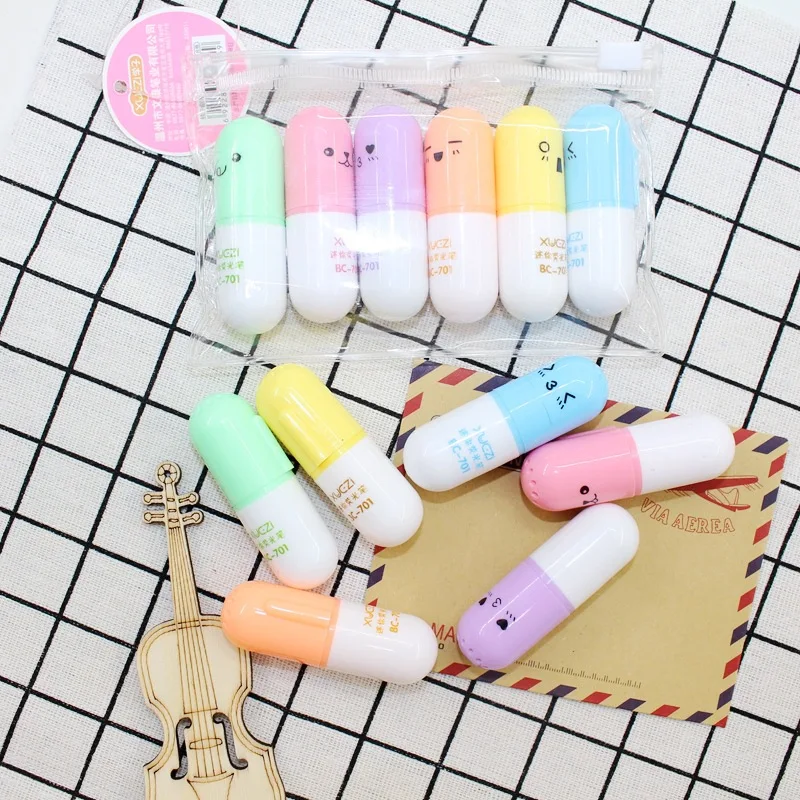 6 шт./лот капсулы хайлайтер витаминные таблетки маркер цветные ручки