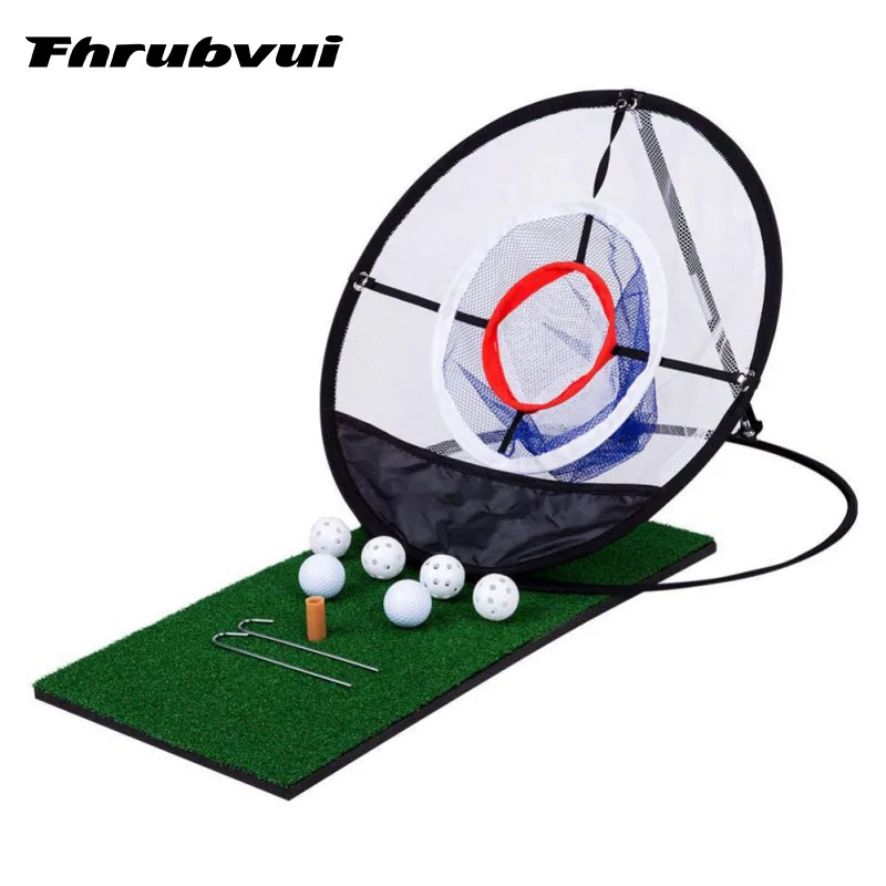 

Indoor Outdoor Chipping Pitching Cages Mats Practice Easy Net Golf Training Aids Metal + Net