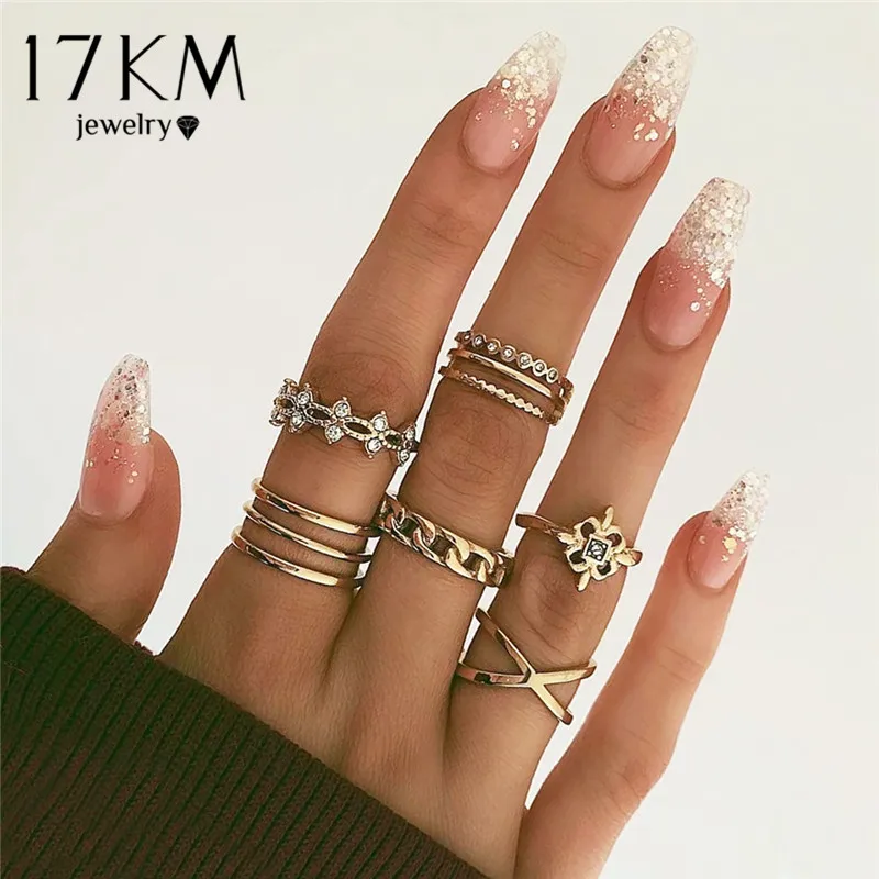 Комплект женских многослойных колец с золотым крестом в винтажном стиле|Кольца| |