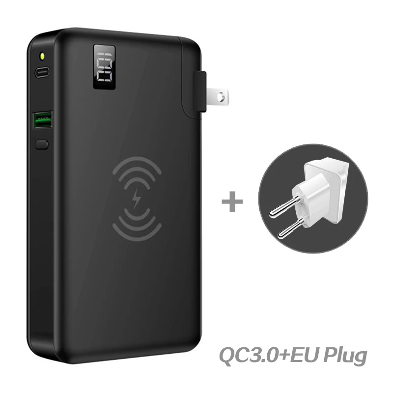 QC3.0 EU Plug Black 10000 мАч QC3.0 PD быстрое зарядное устройство Банк мощности Беспроводное зарядное устройство для Iphone samsung Tablet type C USB 3 в 1 18650 power Bank повербанк - Цвет: QC3.0 EU Plug Black