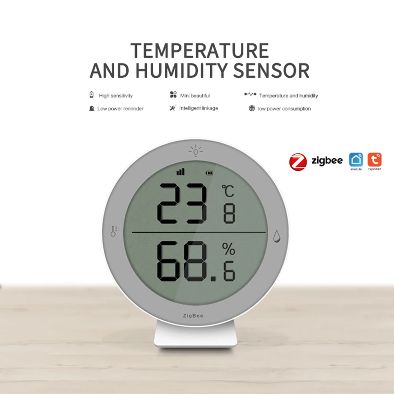 

Датчик температуры и влажности Tuya ZigBee для умного дома со светодиодным экраном, приложение Smart Life / Tuya работает с Alexa Google Assistant
