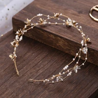 vintage bride handmade gold pearl headband flower headpiece bridal girls tiara wedding hair accessories women hair jewelry