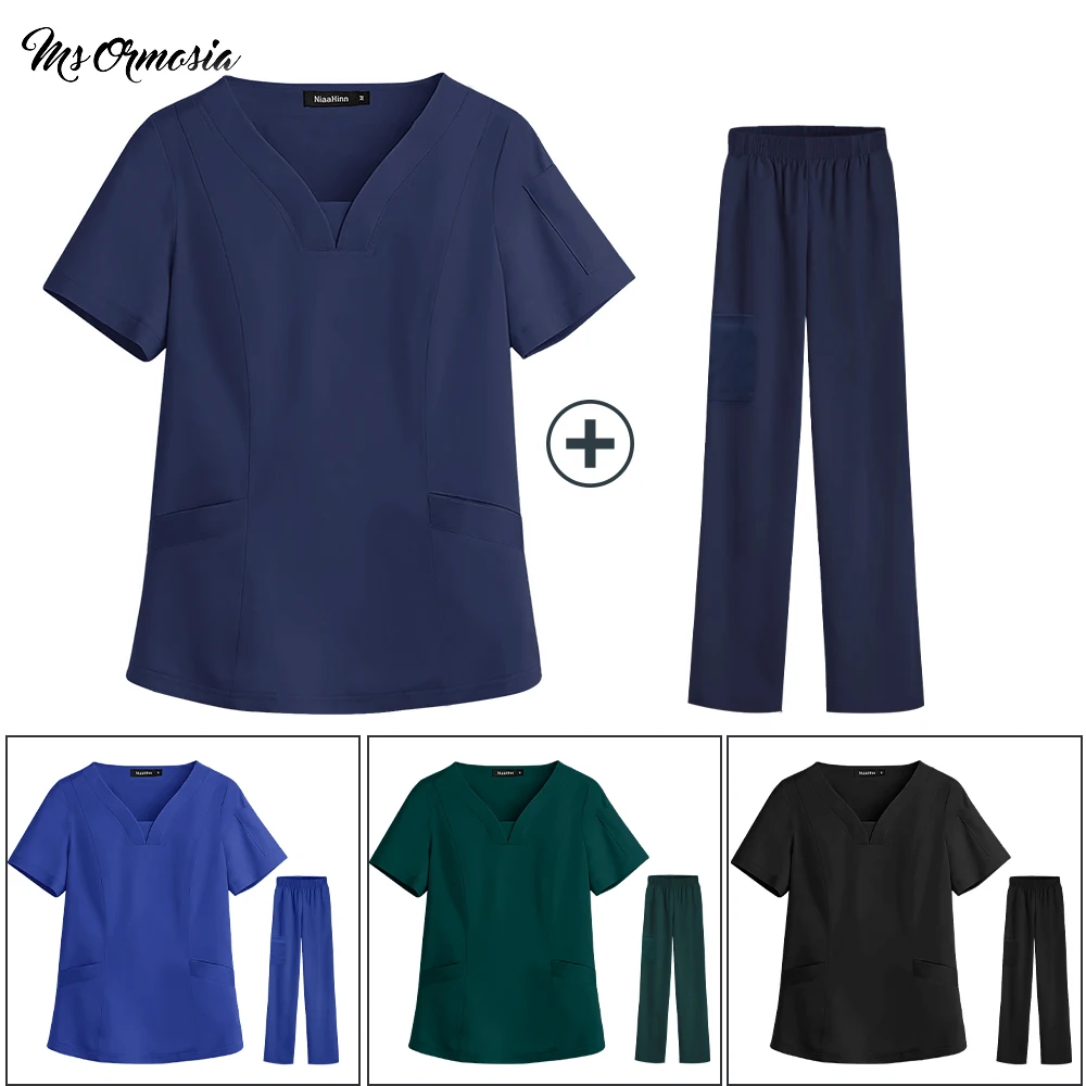 

Operating Room Scrubs Clothes Doctor Nurse Dentist Working Tops Medical Surgical Beauty Salon Lab Dental Hospital Tops and Pants