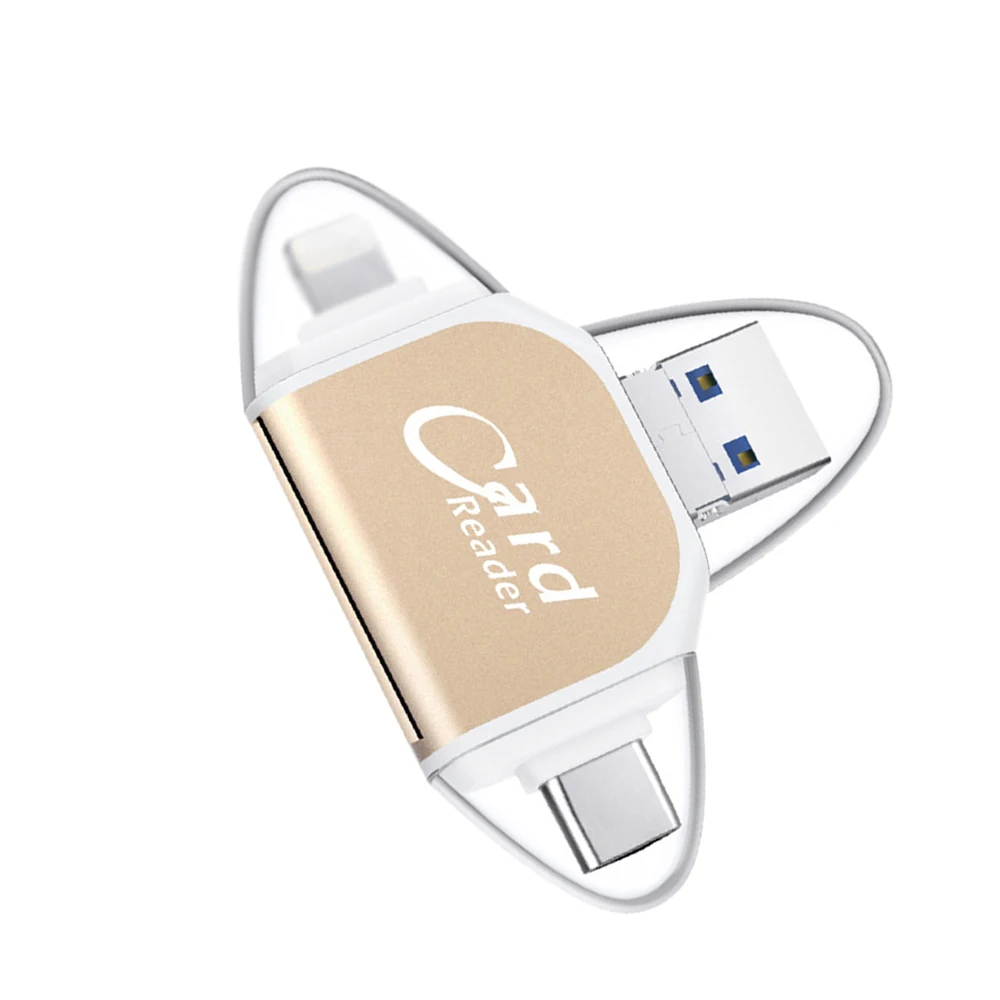 Металлический кардридер 4 в 1 Type C/Micro-USB/Usb Tf Sd для Ipad Iphone X 7 8 Plus 5 6 6S памяти Samsung S8 + S6 |