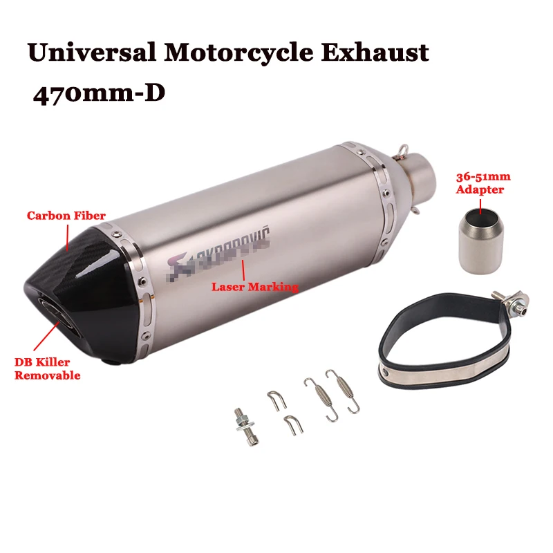 470mm D Akrapovic, 470 мм, 570 мм, универсальный, мотоциклетный, выхлопная, Модифицированная, глушитель, труба с DB killer для sx125 gsr 600 tmax 530 z1000 - Цвет: 470mm D