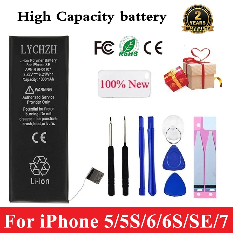 Батарея LYCHZH для iPhone 5 7/S/SE емкость 2200 2800 мАч в комплекте инструменты|Аккумуляторы