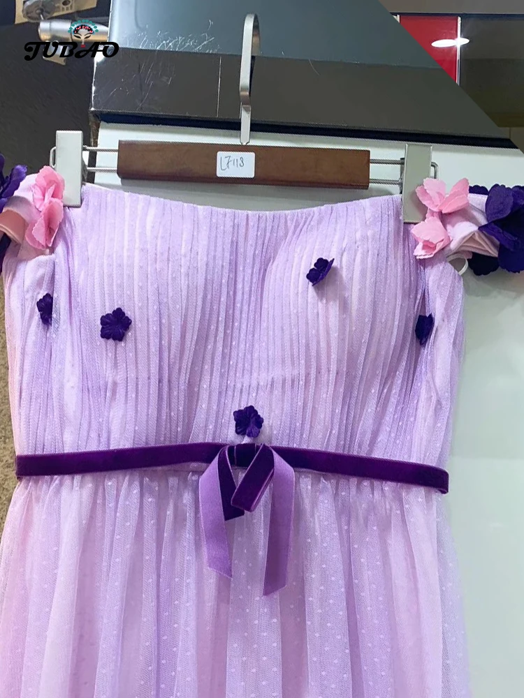 

High Quality long Dress A-line Dress applique purple beautiful Patchwork Tulle One word led Evening Party Elegant wholesale new