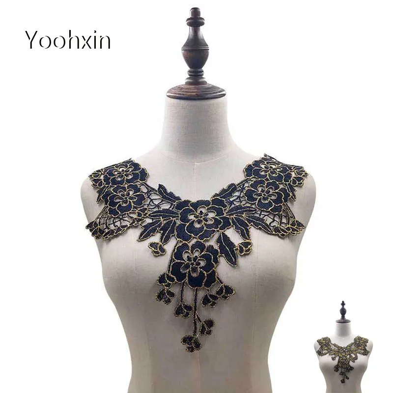 

Fashion flower 2colors embroidery DIY lace collar Fabric Sewing ribbon trim Applique neckline craft cloth dress Wedding textile