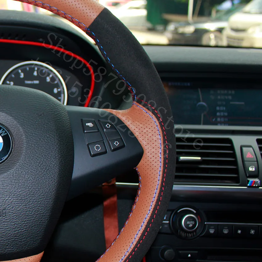 

For Volvo XC60 2010-2020 Polestar Black R edition Brown Leather Black Suede Car Steering Wheel Covers car accessories