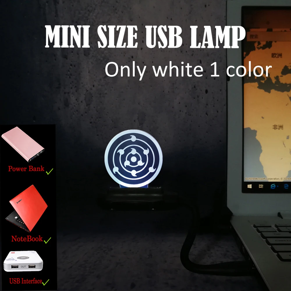 Вращающийся Rinnegan Eye Naruto Sasuke Uchiha Itachi Аниме Манга Мультфильм USB Ночник светильник