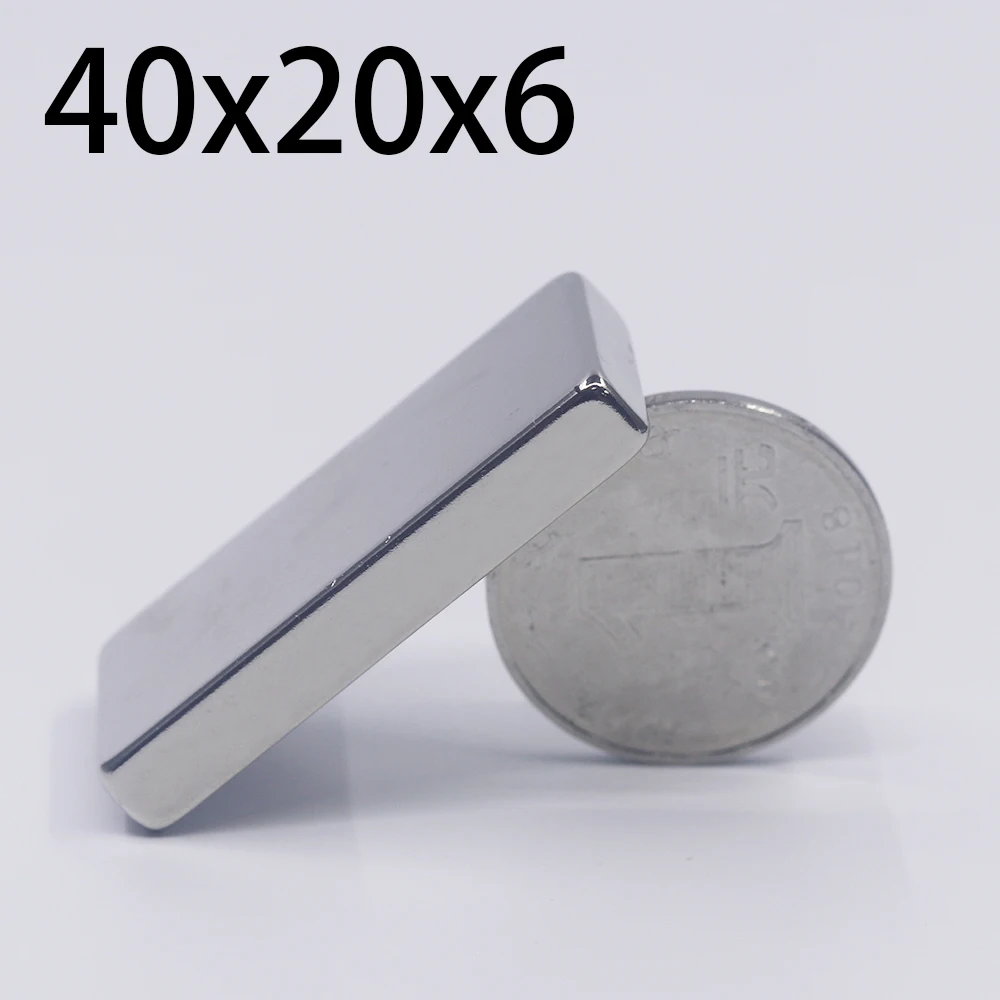 1/2/5Pcs 40x20x6 Neodymium Magnet 40mm x 20mm x 6mm N35 NdFeB Block Super Powerful Strong Permanent Magnetic imanes