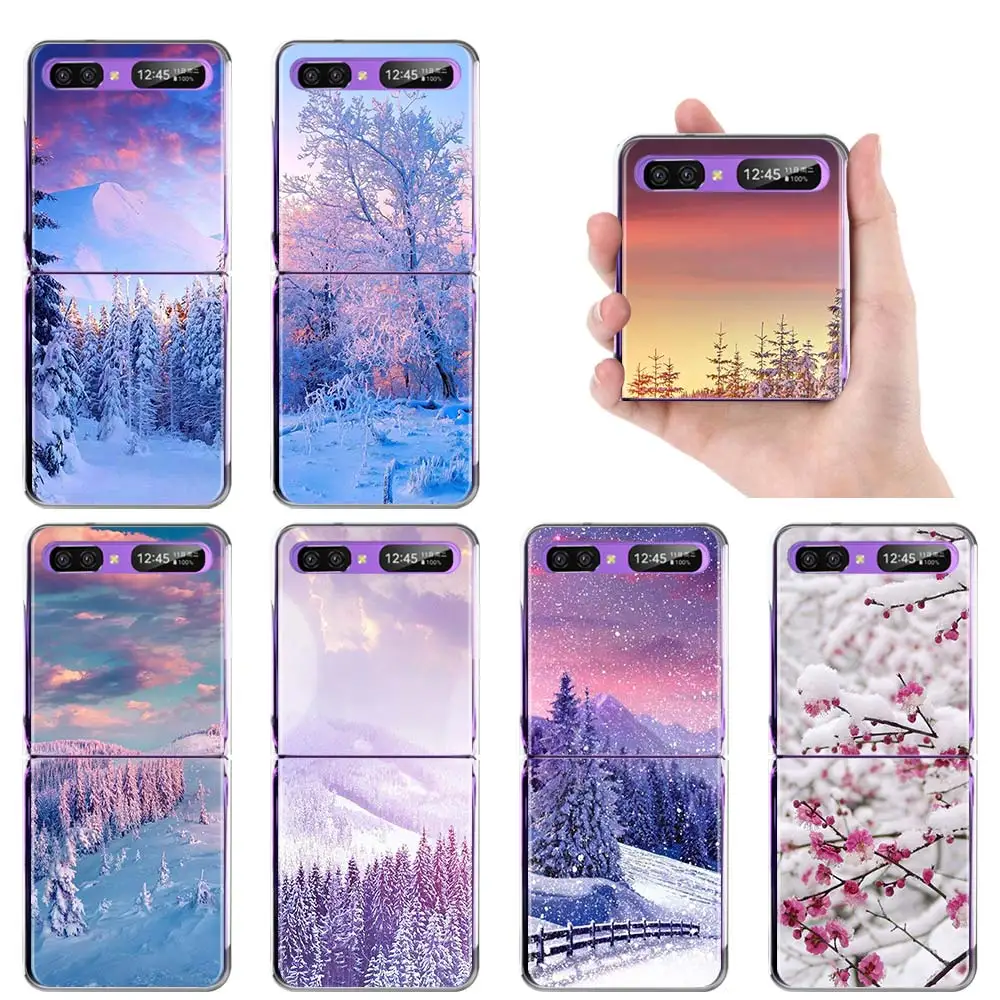 

Purple Winter Mountain Landscape Phone Case for Samsung Galaxy Z Flip3 Cover for Galaxy Z Flip 5G 6.7" Housing Cases Fundas Capa