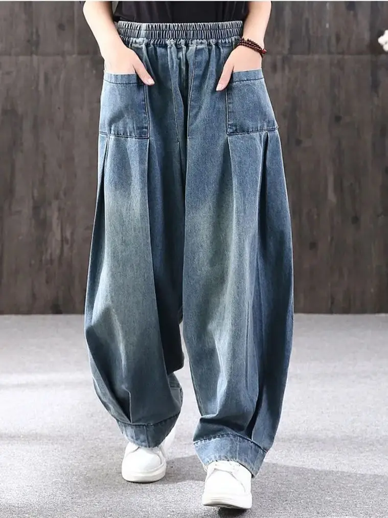 

2021 Sping Autumn New Loose Jeans Women Denim Casual Cross Pants Female Retro Harem Pants Trousers Bloomers