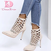doratasia brand new ladies pointed toe summer sandals thin high heels rivet hollow sandals women sexy party ol shoes woman