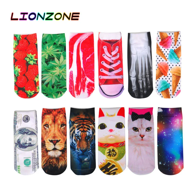 LIONZONE/милые носки с 3D принтом модные изображением животных кошек мультяшных