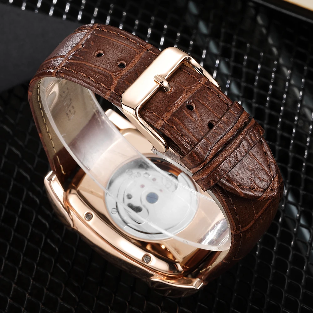 

Mens Mechanical Watch Rectangle Skeleton Wristwatch Luxury Brand Automatic Self-wind Tourbillon WristWatches Relogio Masculino