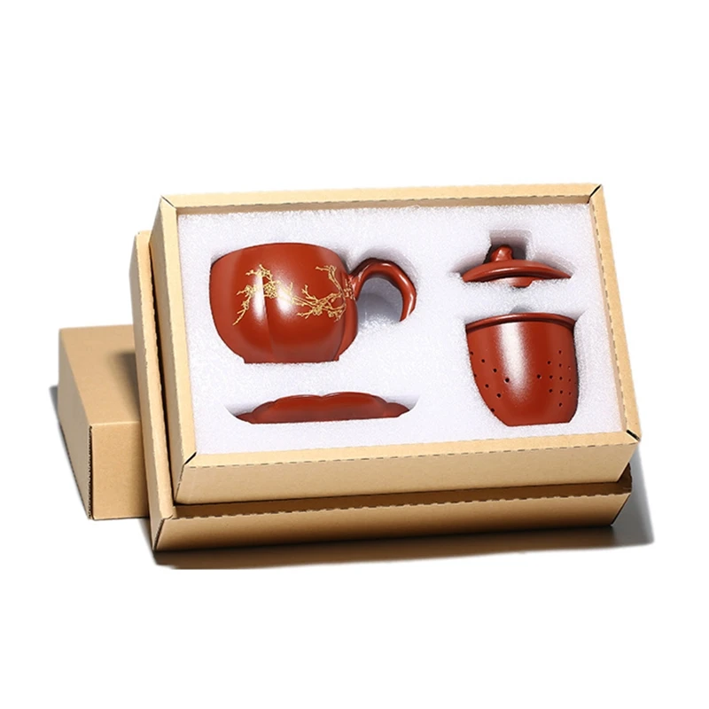 

Yixing Tea Cups With Filter Cover Plum Fragrance Handpainted Kung Fu Drinking Mug Creative Drinkware