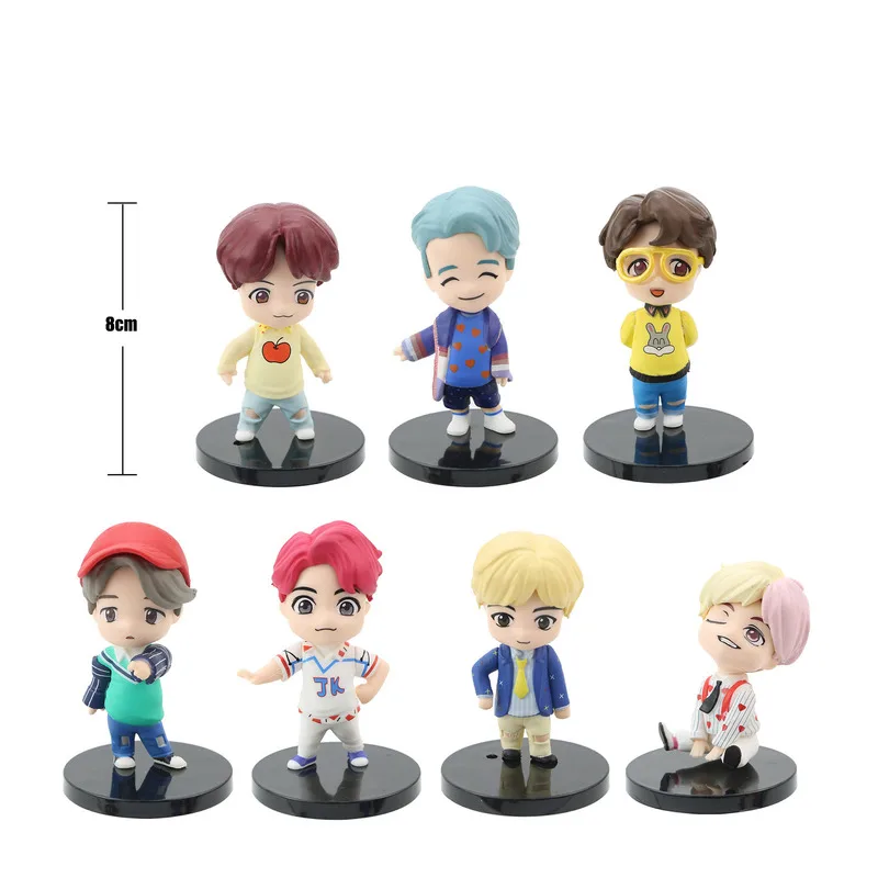 

2021 NEW 7PCS Bangtan Boy Groups Model Toys A.R.M.Y Action Figures Toy KPOP Star TOP Group Puppet Collection Gift for Girls