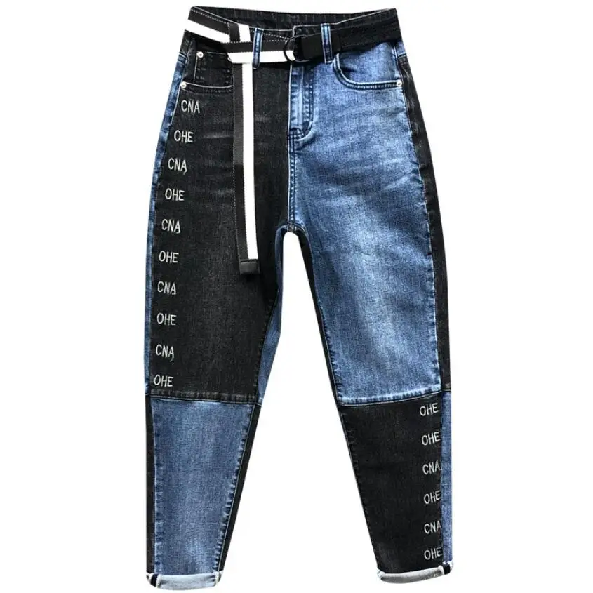 Новинка 2020 весенние джинсовые штаны шаровары контрастного цвета с вышивкой