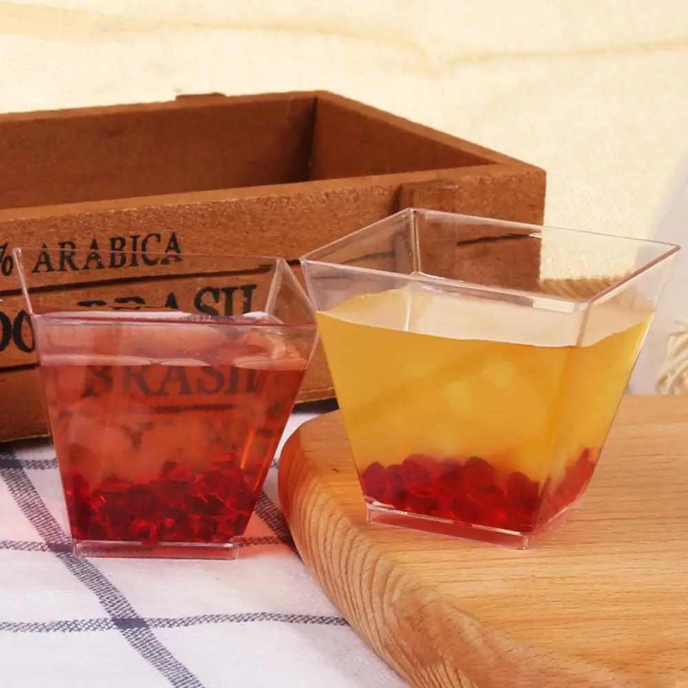 

50pcs Disposable Plastic Cups 60ml Transparent Trapezoidal Food Container For Chocolate Mousse Fruit Salads Baking Tools