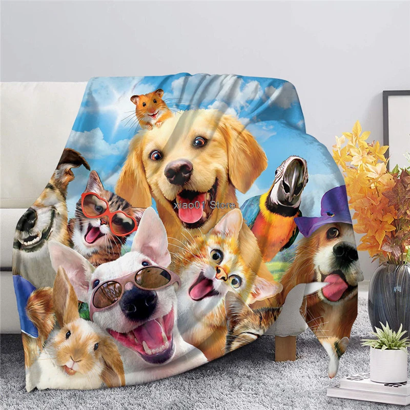 

Animal Dog Cat Face Stitching Print Throw Blanket Soft Warm Fleece Plush Fleece Sofa Bedding Blankets Kid's Bedspread