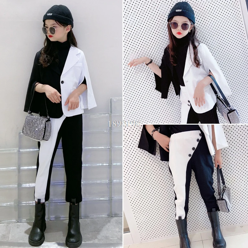 

Autumn Spring Girls Celebrity Fashion Catwalk Suit Set Children Jacekts Pants 2pcs Clothing Sets Mixed Color Kids Party Costume