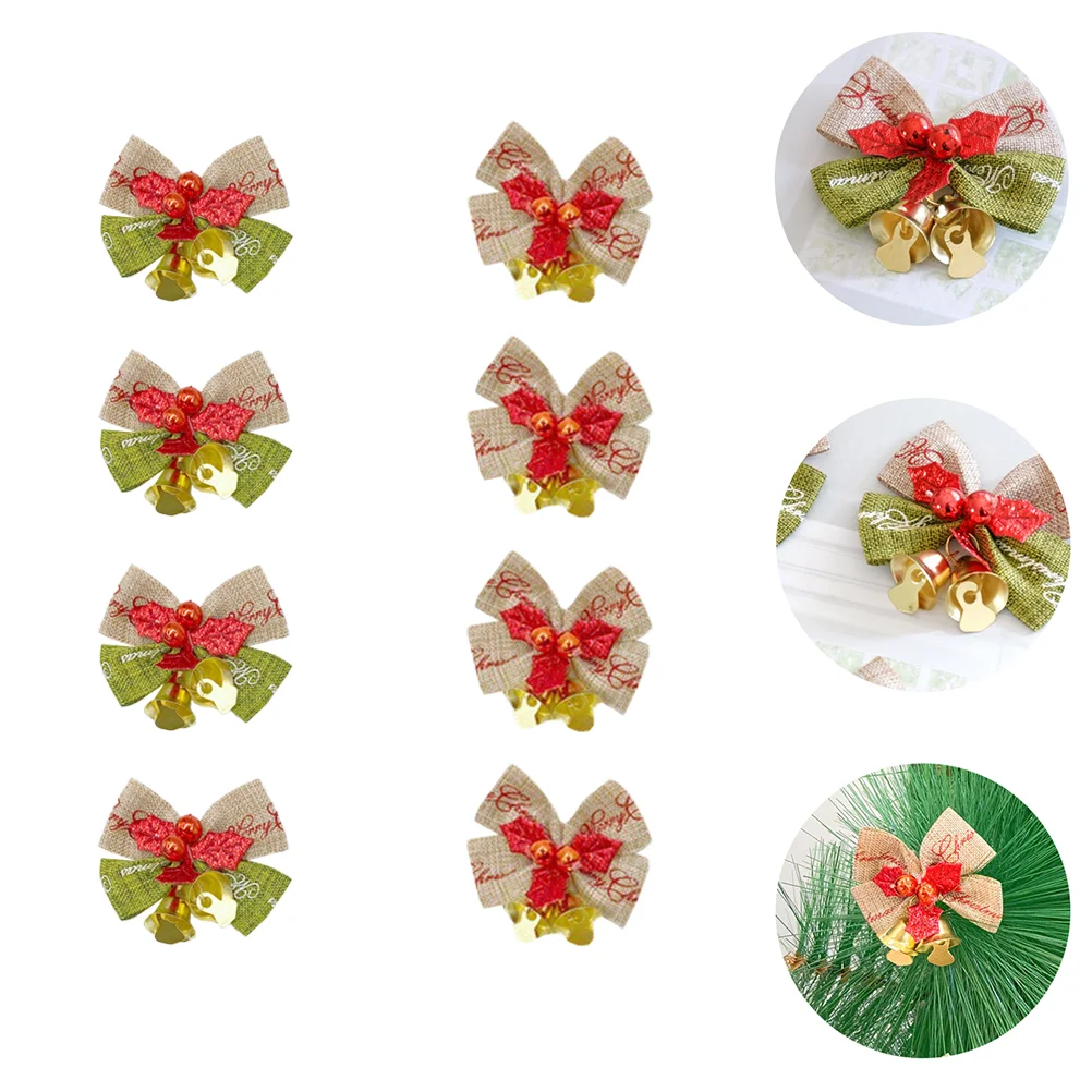 

8pcs Christmas Bow with Bells Exquisite Bow Hanging Pendant Gift Decorating Bow
