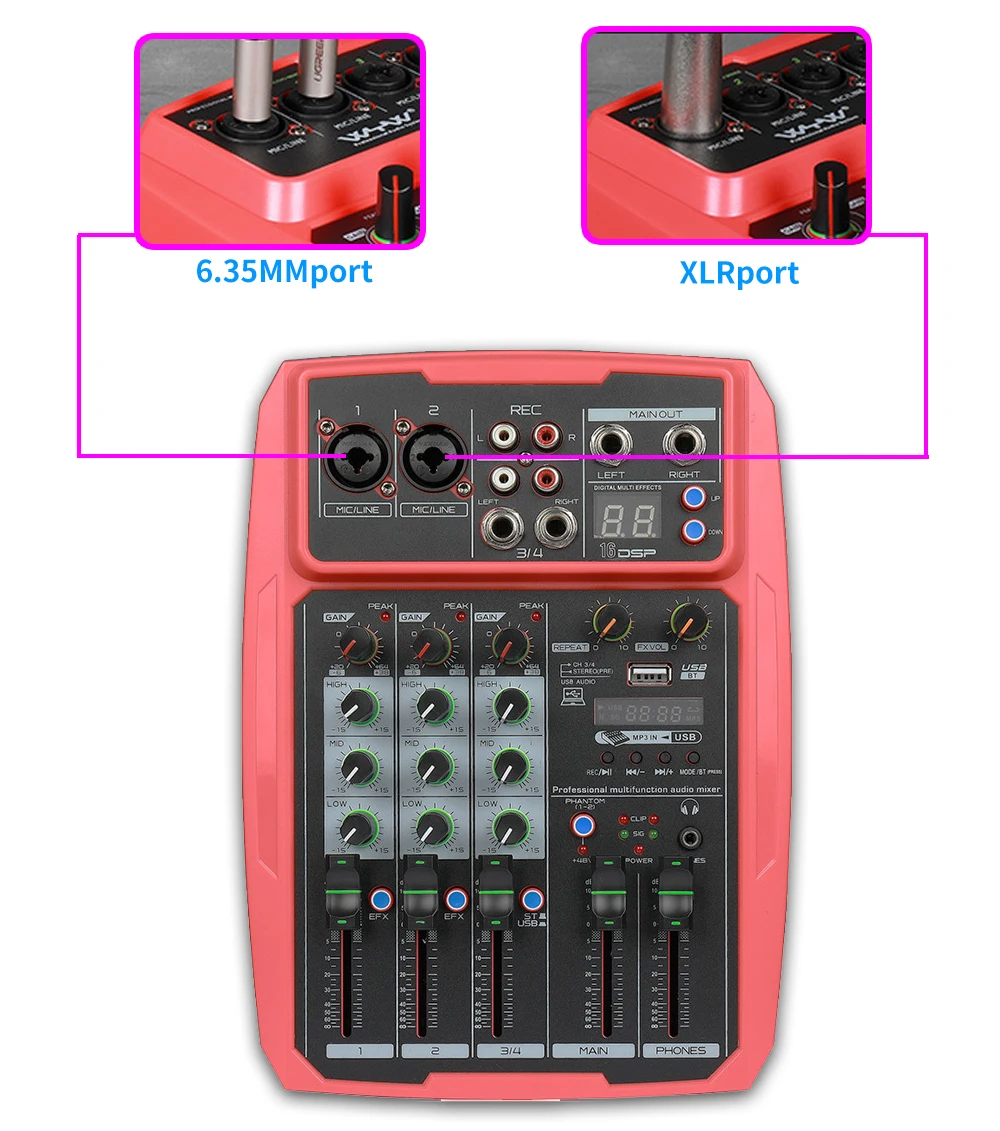 B-MX 4/6-channel mixer outdoor conference audio USB Bluetooth reverb audio processor K song live with sound card Sound mixer enlarge
