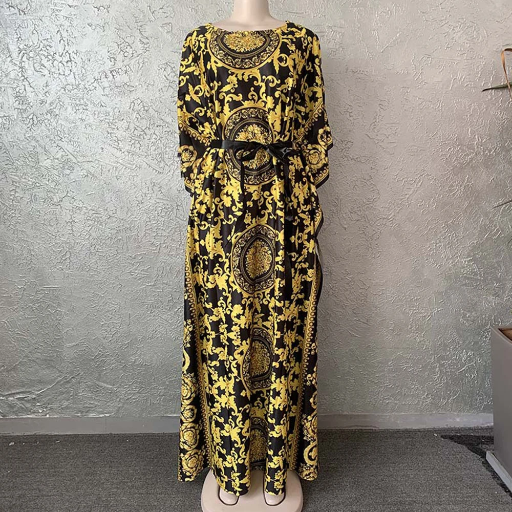 

African Abaya Dress for Women Fashion Indie Ethnic Print Batwing Sleeve O Neck Dressing Gowns Fall 2020 Kanga Clothing