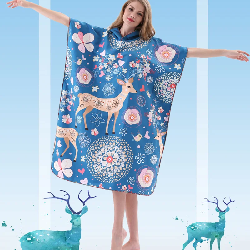 Пляжное полотенце для серфинга микрофибра банный халат пончо с капюшоном