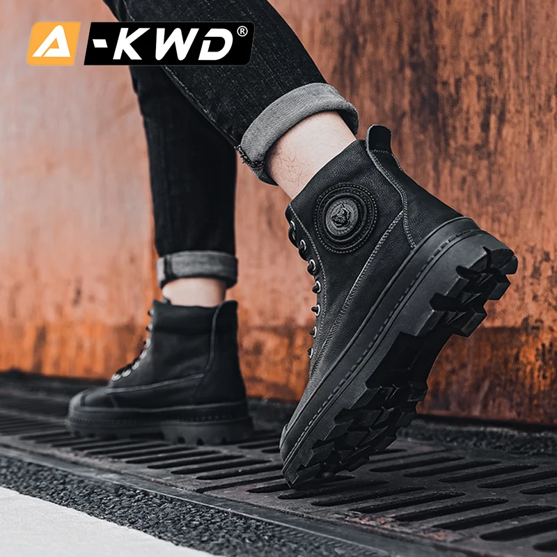 New High Tops Single Sneakers Men Casual Fur Winter Boots Fashion Black Tooling Shoes Male Leather Autumn Thick Bottom | Обувь