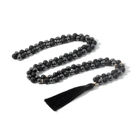 magnetite black lava knotted necklace 108 mala beaded yoga meditation japamala treatment magnetic jewelry