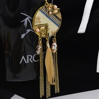 1pair new bohemian color rhinestone long tassel feather alloy pendant earrings for women girls party trend jewelry gifts