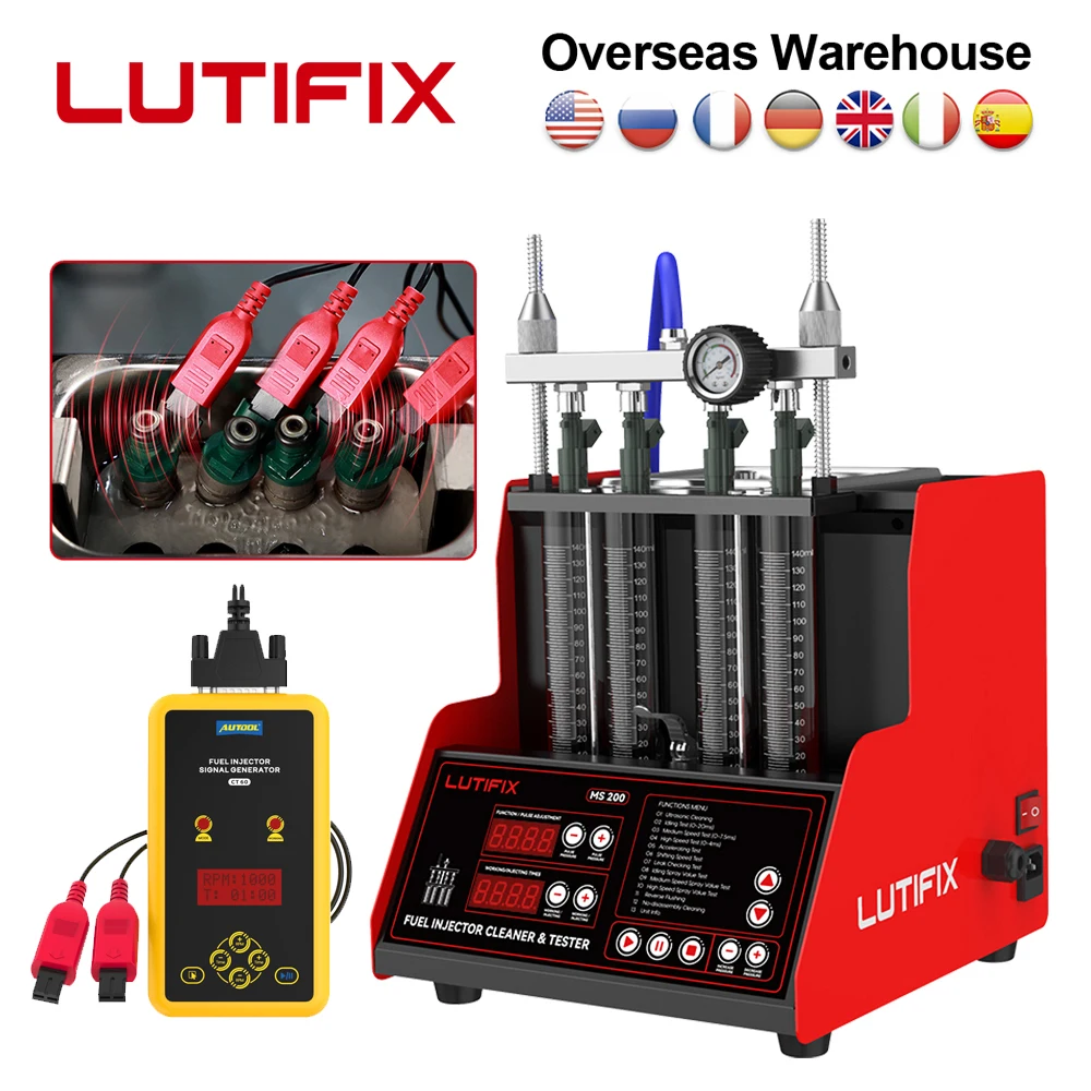LUTIFIX MS200 4 silindirli ultrasonik meme yakıt enjektörü temizleme Test cihazı sinyal jeneratörü ile HPI GDI enjektör testi
