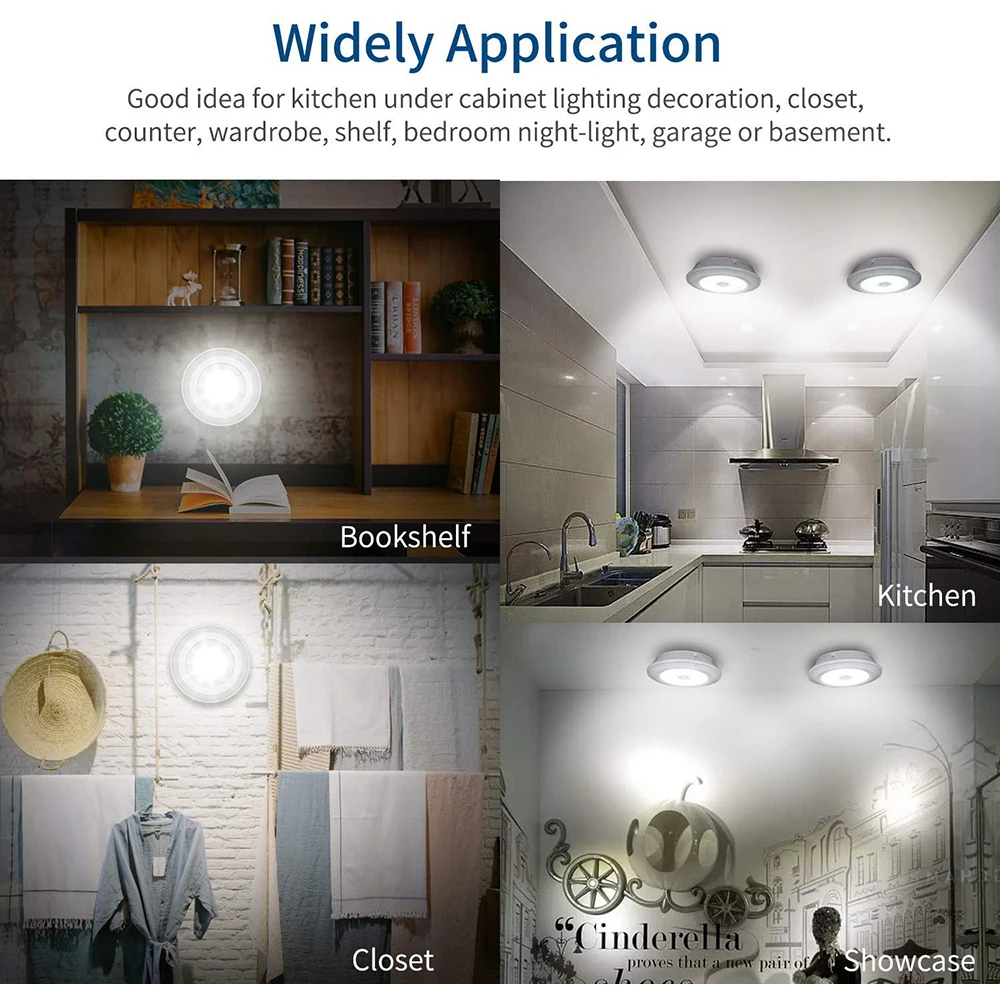 

3W COB LED Under Cabinet Light Indoor Tap Remote Dimmable Battery Book Table Night Lamp for Corridor Stair Kitchen Loft Lighting