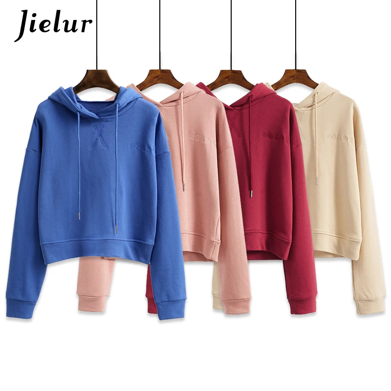 Jielur 6 однотонных цветов весенне-осенние толстовки с капюшоном для женщин