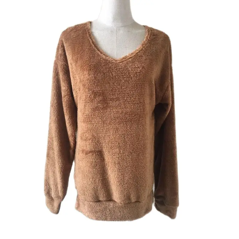 

Elegant Knitted Sweatshirt Pullovers Fashion Womens Long Sleeve V Neck Shirts Casual Tops Winter Warm Clothes Tunic Tee