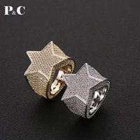 hip hop rock mens star ring 18 k copper charm gold color full zircon ring fashion jewelry for boyfriend