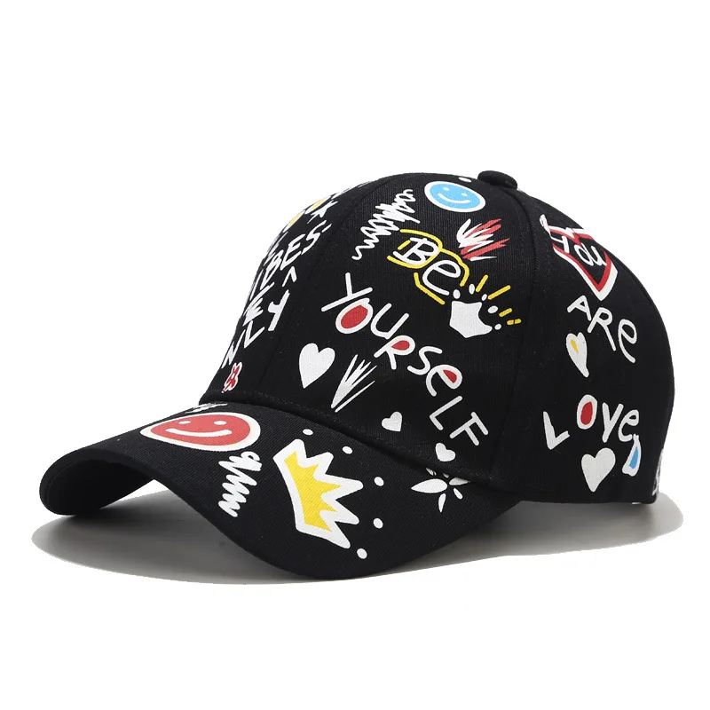 

Hot 2021 Snapback Cotton Baseball Cap Women Smiley Face Letter Print Casquette Femme Bone Feminino Black Women's Summer Caps Hat