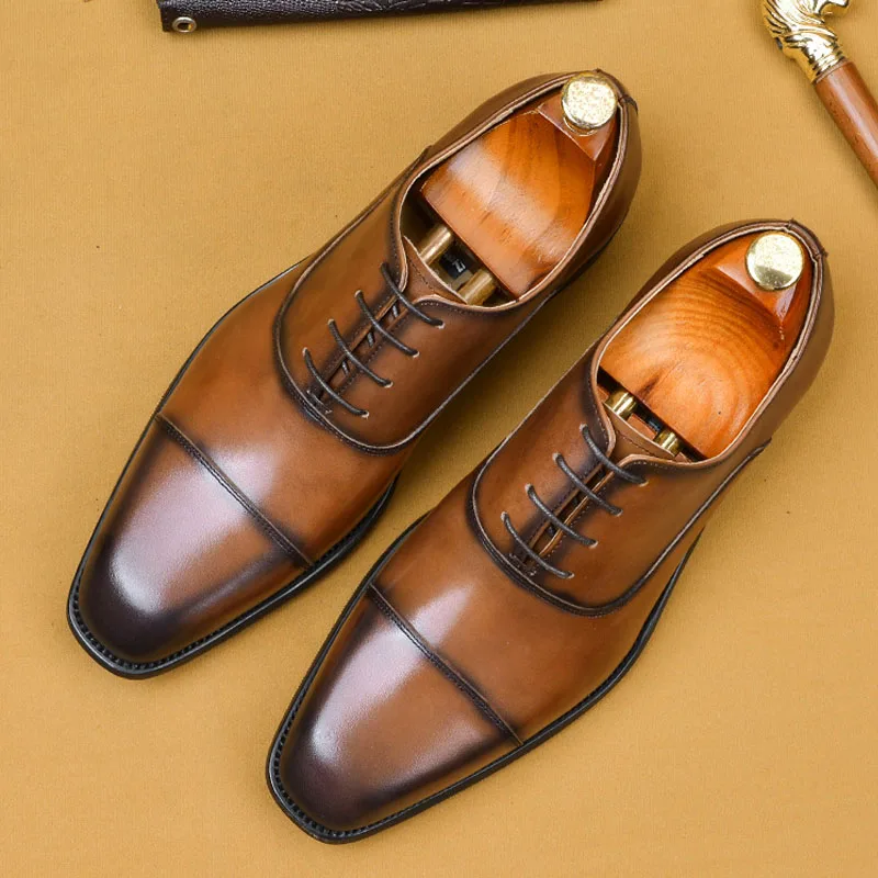 

Gentleman Dress Oxfords Genuine Leather Shoes Zapatos De Hombre Lace Up Italian Formal Wedding Party Business Shoes For Men A27